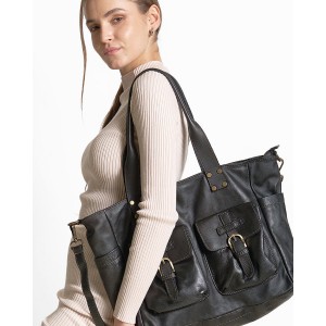 11B. Praktische Handtasche Schultertasche für Damen im Schwarz & Braun aus echtem italienischen Leder